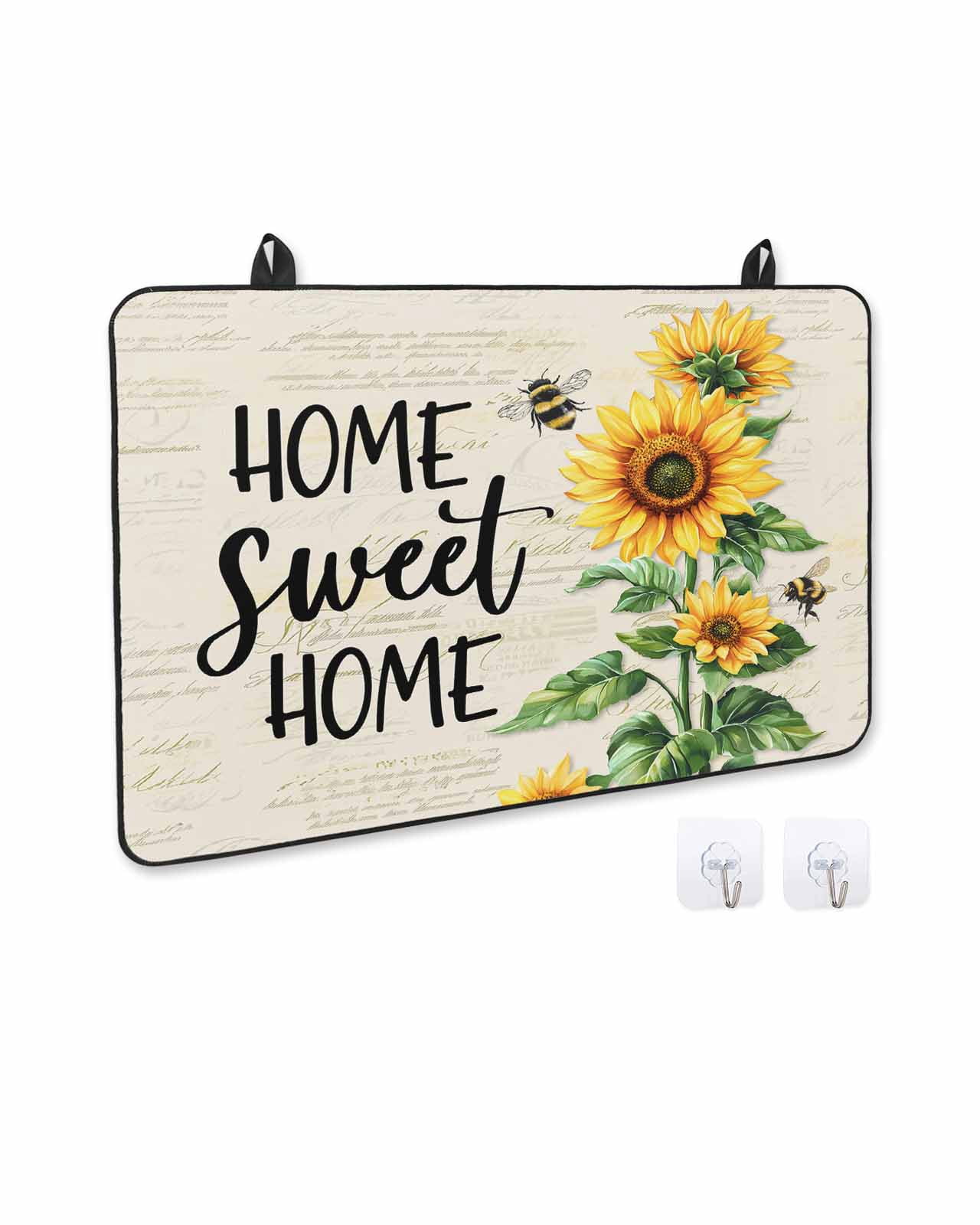 nqOlkjepod Large Induction Cooktop Protector Mat 24"x21", Yellow Sunflower Stove Top Covers for Electric Stove, Bee Floral Farmhouse Country Retro Stove Burner Cover Mats, Glass Top Stove Cover