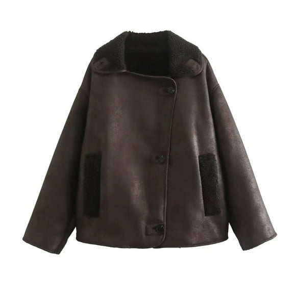 Woman Thick Faux Leather Jackets for Women Autumn Winter Warm Wool Blends Coats Plush