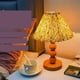 thumbnail image 3 of Mesita de noche de madera retro for dormitorio, lámpara de mesa con pantalla plisada floral, 3 of 4
