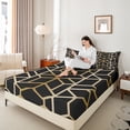 thumbnail image 5 of jejeloiu 3D Geometric Bed Sheets,Modern Geometric Art King Sheets,Gold Black Sheet Set,Lightweight Room Decorative,4 Pieces, 5 of 7