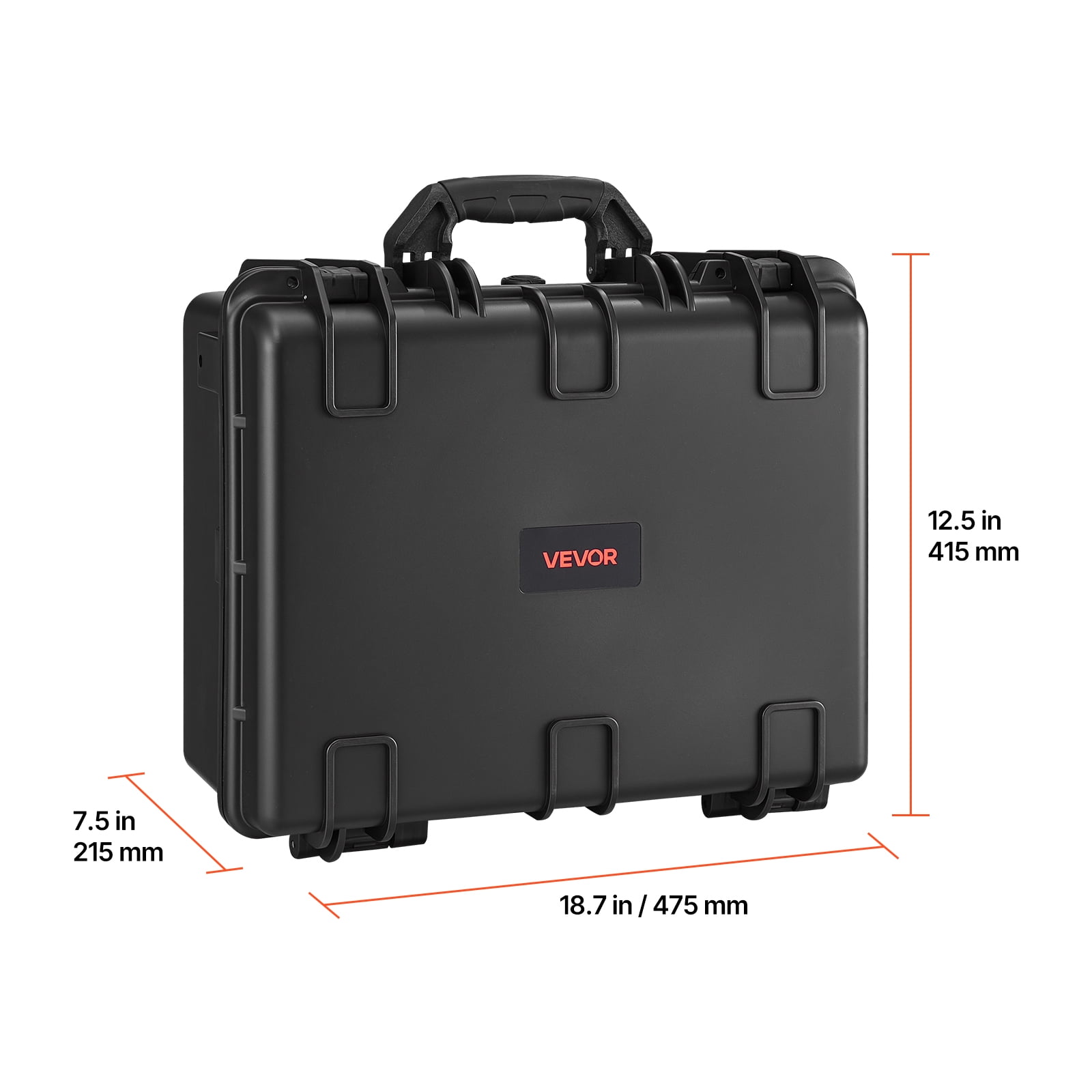 VEVOR Hard Pistol Case, Heavy Duty Hard Gun Case with XPE Foam Lining, Waterproof Pistol Storage Box with Customizable Interior & Handle for Gun, Lenses, Camera, Gear, TSA Compliant, 18.7x12.5x7.5 in