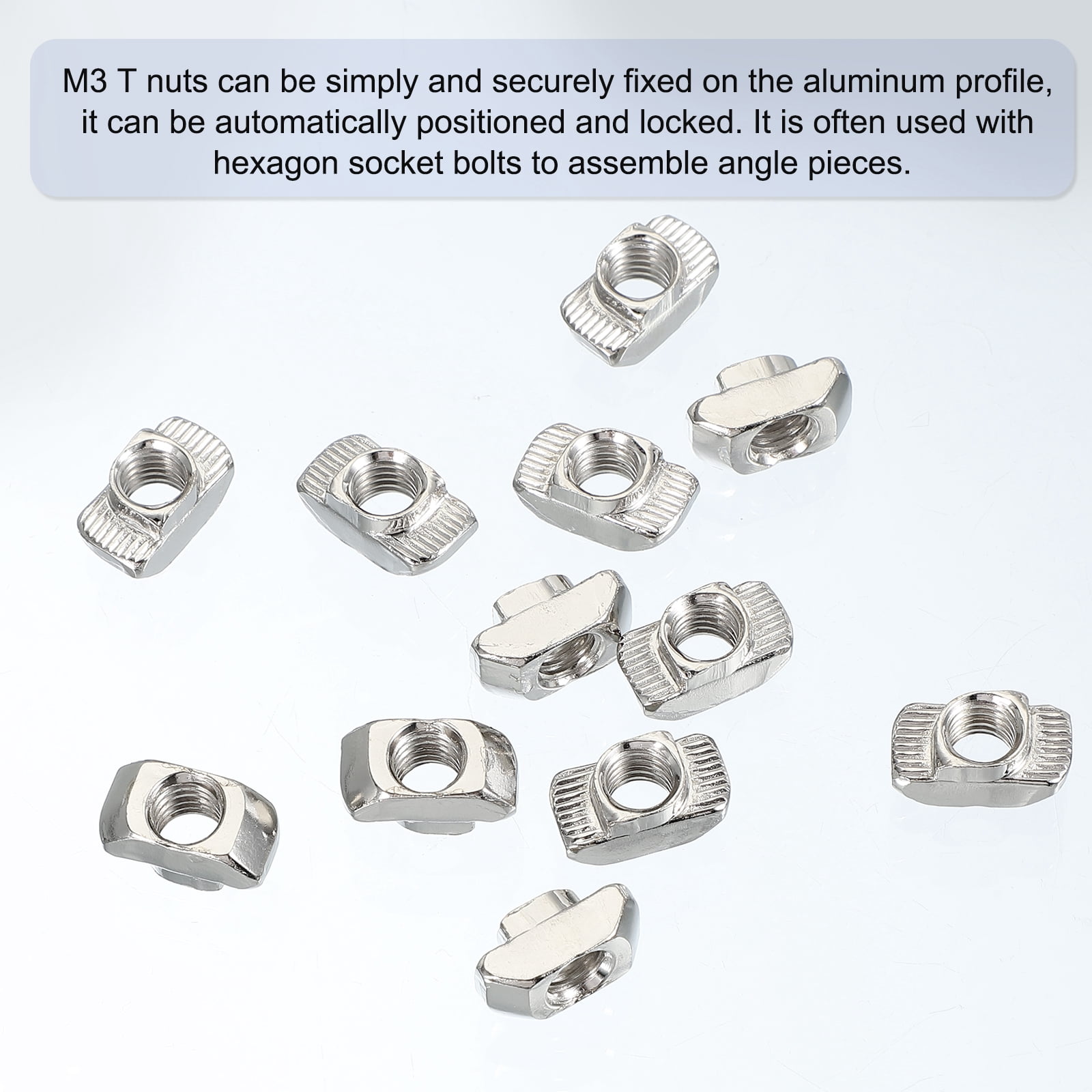 Uxcell T Nuts, T Slot Nut Hammer Head Fastener Nut, Nickel Plated Carbon Steel Nut for Aluminum Profile M8