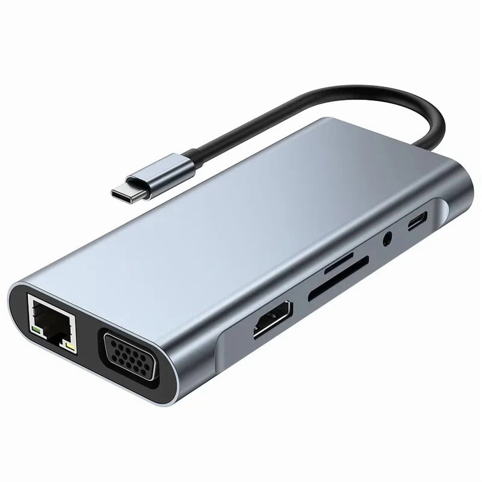 USB C HUB, USB C Adapter 11 in 1 Dongle with 1000Mpbs lan 4K HDMI, VGA, C Type PD, USB3.0, RJ45 Ethernet, SD/TF Card Reader, 3.5mm AUX, Docking Station Compatible