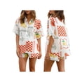 thumbnail image 3 of Yunliwuli Women Pajama Set, Printed Short Sleeve Button Closure Shirt with Shorts Daily Sleepwear Loungewear, 3 of 10