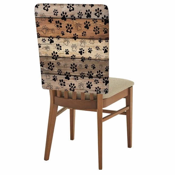 Dog Claws Painting Chair Back Covers Set of 6, Vintage Brown Wood Striped Country Farm Animal Stretch Dining Chair Back Slipcovers Removable Seat Cover for Kitchen Restaurant Hotel Cafe