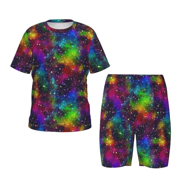 Balery Bright Universe Conjunto de Pijama Infantil de Manga Corta con Estampado – Ropa de Dormir de Algodón Suave-X-Large
