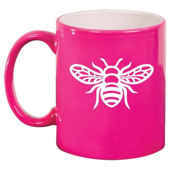 Honey Bee Ceramic Coffee Mug Tea Cup Gift for Her, Him, Friend, Coworker, Wife, Husband (11oz Hot Pink)