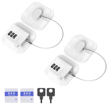 2 Pack Combination Lock with Keys No Drill Adhesive Safety Lock for Refrigerator Cabinet Drawer Sliding Door - White