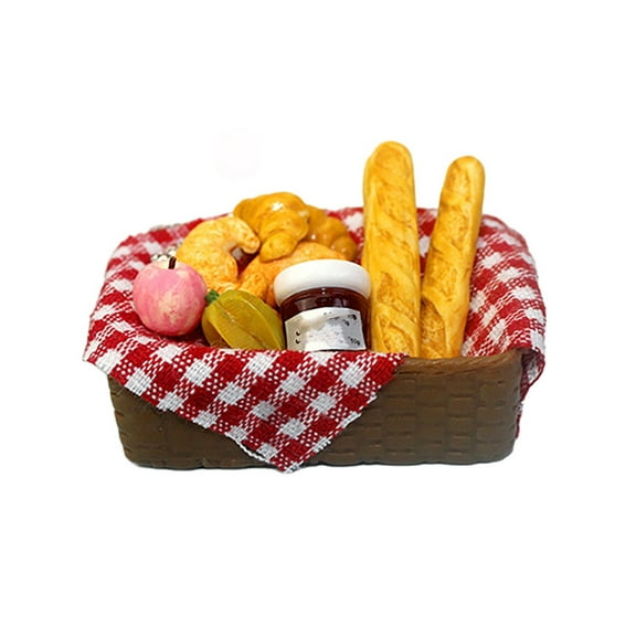 Mini Bread Basket for Dollhouse Accessories | 1:12 Scale Bakery Shop Display with 6 Pretend Croissants | Realistic Collectible Model for Sylvanian Families & Calico Critters