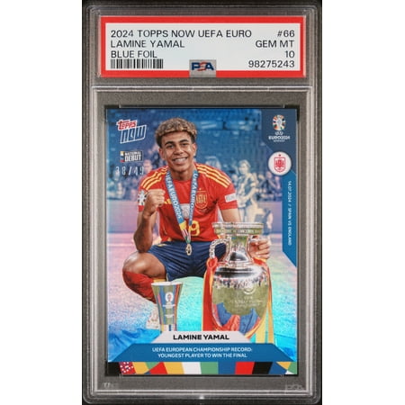 PSA 10 Lamine Yamal 2024 Topps Now #66 Blue Foil SP #38/49 UEFA EURO Rookie Card