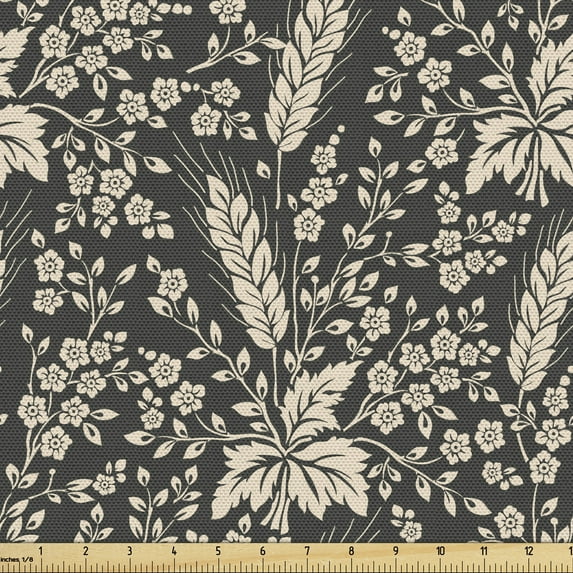 Botanical Fabric by the Yard Upholstery, Forest Flowering Plants with Leaf Branches Herbal Victorian Shabby, Decorative Fabric for DIY and Home Accents, Dark Taupe Grey Beige by Ambesonne