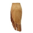thumbnail image 4 of Unir Women Western Long Fringe Wrap Midi Skirt High Waist Soft Suede Irregular Asymmetrical Country Casual Bottom 1PC S-M-L-XL-XXL Plus Size Friendly, 4 of 6
