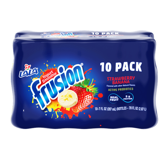 LALA Frusion Fruit Yogurt Smoothie Drink with Protein, Low Fat, Strawberry Banana, 7 oz Plastic Bottle (10 Ct)