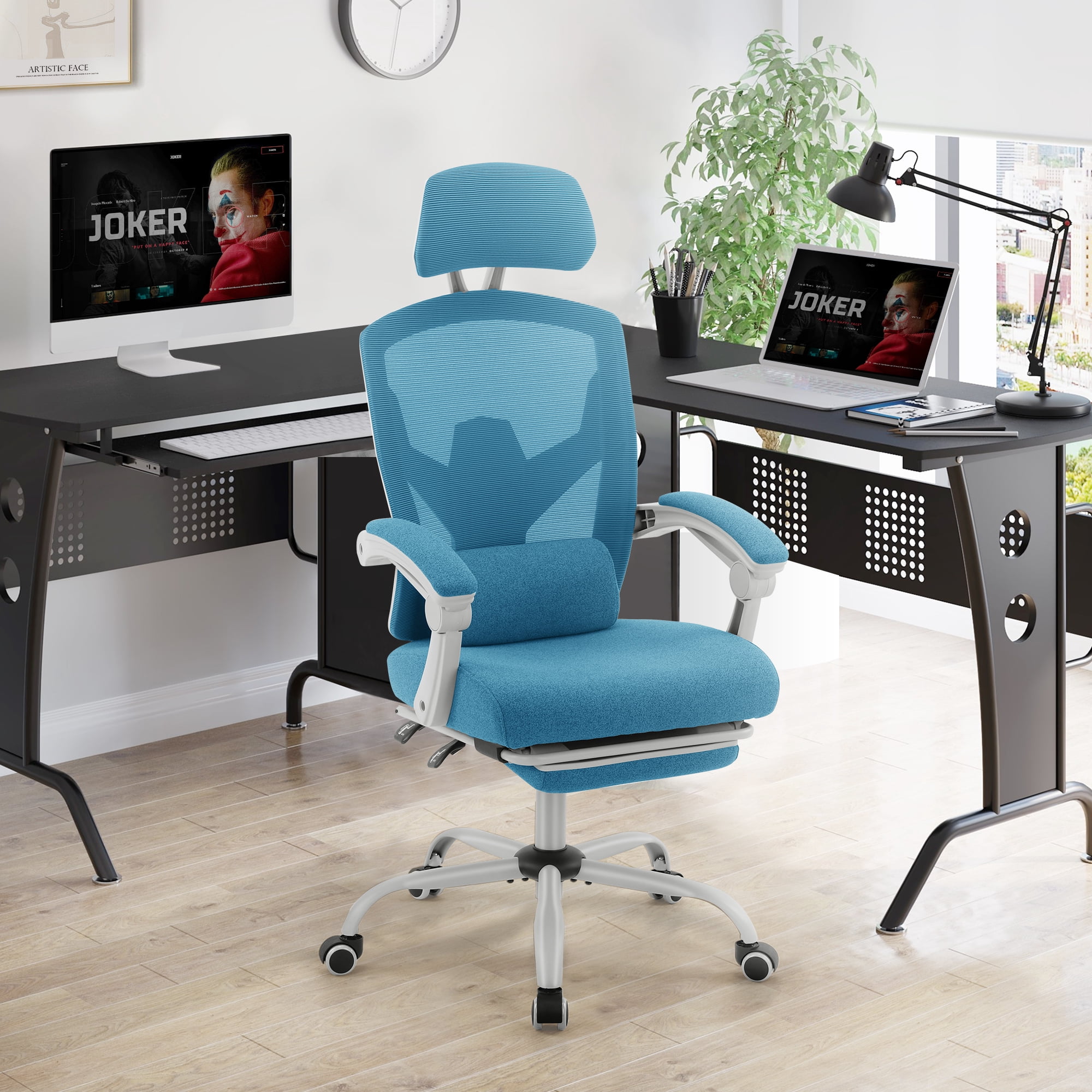 CONCETTA Ergonomic High Back Mesh Office Chair with Headrest, Footrest, Armrests for Adults, Blue
