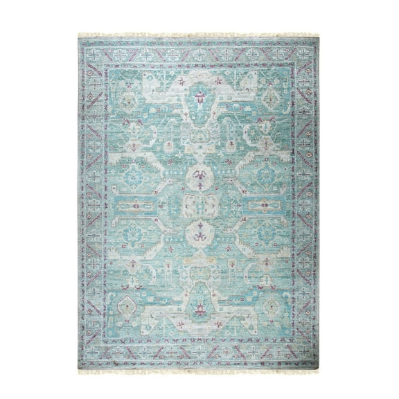 EORC MT55GN9X12 Hand-Knotted Natural Silk Natural Silk Oushak Rug, 9' x 12', Green /Duck Green Area Rug