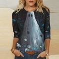 thumbnail image 2 of GERsome Women's Halloween 3/4 Sleeve Shirts Elbow Crew Neck Womens Tee Shirts Plus Size Half Sleeve Halloween Graphic Tops Clearance Blouse for Women Size XL, 2 of 5