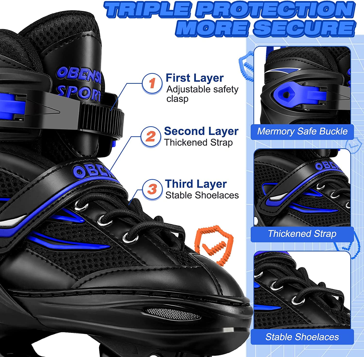 (2 pack) OBENSKY Adjustable Inline Skates, Illuminating Roller Blades for Kids,Girls&Boys Beginner w/ Light up Wheels-Blue