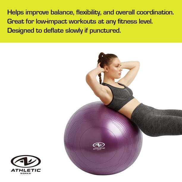 Athletic Works 65cm Yoga Ball, Anti-Burst, Exercises Poses