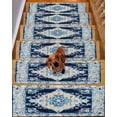 thumbnail image 2 of Stair Treads for Wooden Steps, Vintage Ethnic Peel and Stick Stair Treads with Adhesive, Boho Tribes Modern Blue Middle Century Non Slip Indoor Stairs Runner Rugs Mats for Elders Dogs 8"x30"4PCS, 2 of 7