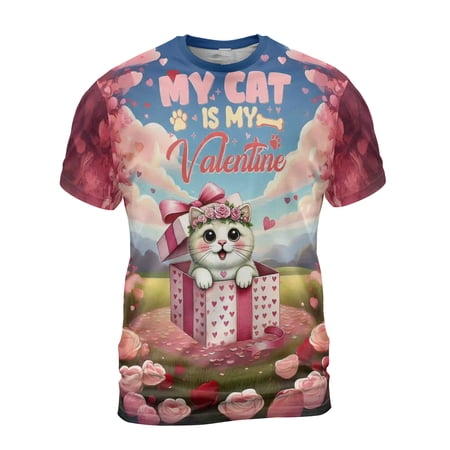 My Cat is My Valentine Cute Manx in Gift Box All Over Print 3D Shirt Unisex Merch Cat Lover Kitten Owner Gifts - 3006