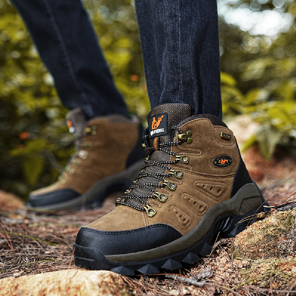 Mens Hiking Boots Outdoor Hiking Trekking Work Climbing Shoes Slip Resistant Lightweight Camping Work Shoes Brown 11.5 US