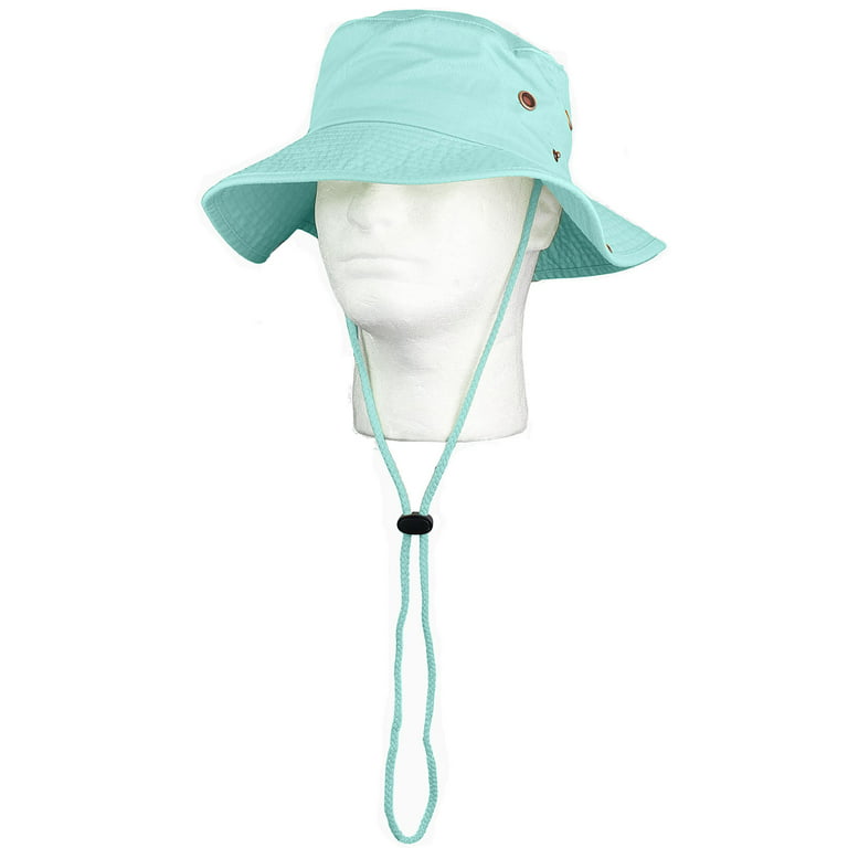 Wide Brim Hiking Fishing Safari Boonie Bucket Hats 100% Cotton UV Sun  Protection For Men Women Outdoor Activities S/M Aqua