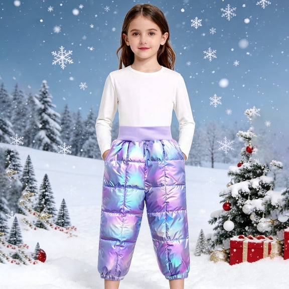 XXWXYD Toddler Baby Snow Puffer Pants Boys Girls Thick Quilted Down Warm Insulated Windproof 𝖶aterproof Ski Trousers Elastic Waist Kids Winter Gear