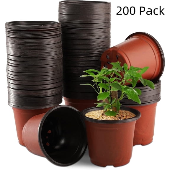 200 Pcs 6 Inch Nursery Pots,Red Plant Starter Pots,Plastic Seedling Pots with Drainage Holes for Garden Succulents Seedlings,Outdoor Indoor Planting