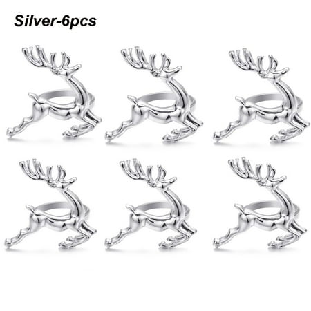 

Creative Metal Table Decoration Kitchen & Bar Merry Xmas DIY Craft Elk Christmas Supplies Mouth Ring Napkin Ring SILVER-6PCS