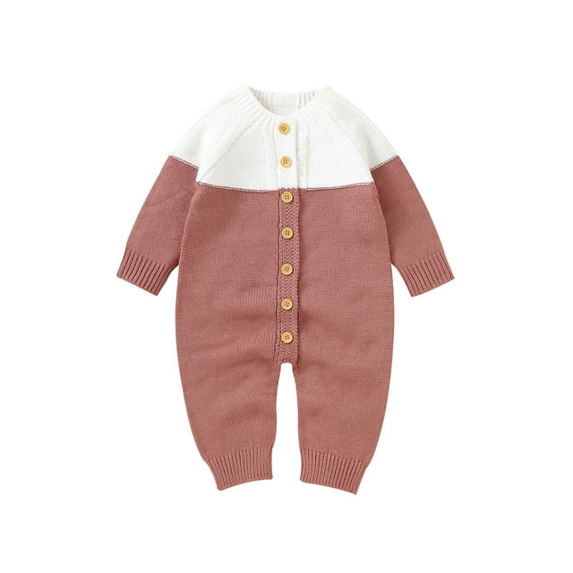 ZAXARRA Bébé Fille Pull Combinaisons Manches Longues Bouton Bas Tricot Automne Hiver Chaud Rompers
