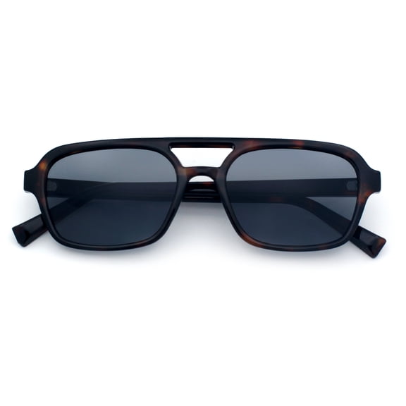SA106 Snug Double Bridge Flat Top Retro Square Aviator Sunglasses / Tortoise - Black