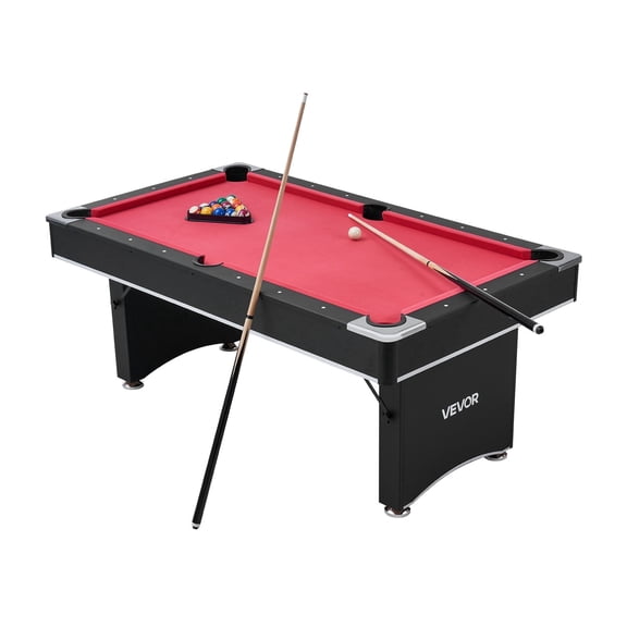 VEVOR Pool Table, 6 ft Portable Billiards Tables,Adjustable Feet Stable Game Table, Entertainment Set Includes Ball, Cue, Rack, Chalk and Brush, Black with Red Cloth, for Family Use, Recreation Room