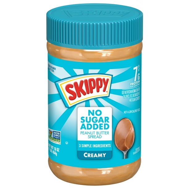 Skippy No Sugar Added Creamy peanut butter, 16oz Jar