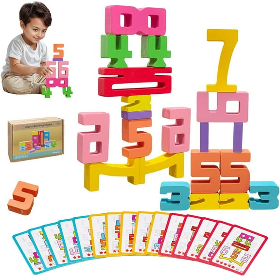 Bohorizon Wooden Number Building Blocks, Stacking Sensory Toys, 20 PCs, Multi Color