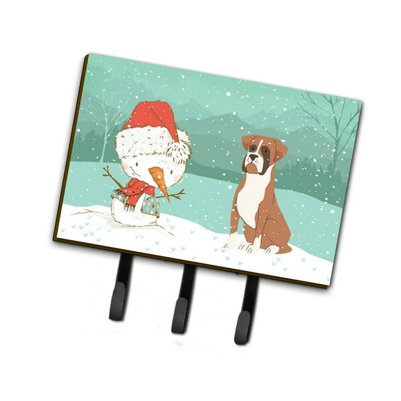 Fawn Boxer and Snowman Christmas Leash or Key Holder