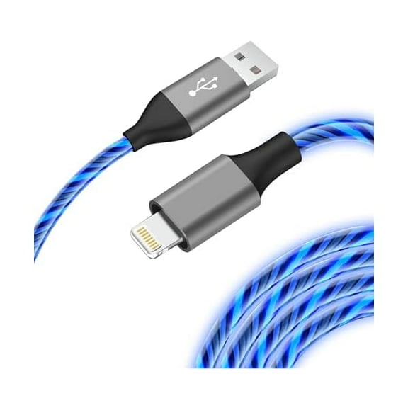 USBSO Light-Up iPhone Charger Cord, 6ft - LED iPhone Charging Cable [Apple MFi Certified] - Compatible with iPhone 14/13/12/11/XR/XS/X/8, iPad, AirPods, iPod, and More (Blue)
