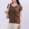 thumbnail image 6 of VgaVtl Womens Plus Tshirts V-Neck Short Sleeve Cotton Plus Size Womens Tops Layering Slim Stretch Plain Everyday Shirts,Brown L, 6 of 6
