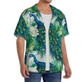 thumbnail image 2 of Sikiie Peacock And Flowers Men's Wrinkle Free Untucked Cuban Shirt Business Casual Button Down Shirts Short Sleeve ShirtX-Large, 2 of 5