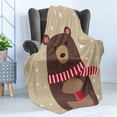 thumbnail image 4 of Cartoon Soft Flannel Fleece Throw Blanket, Bear Wearing Red Scarf Under Snow Winter Cold Weather Kids Playroom Print, Cozy Plush for Indoor and Outdoor Use, 70" x 90", Brown Sand Brown, by Ambesonne, 4 of 5