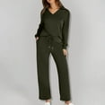 thumbnail image 3 of BiZtdJrK 2 Piece Travel Outfits for Women Lapel V Neck Long Sleeve Tops and Drawstring Pants Casual Sets Lightweight Stretch Sweatsuits with Pockets Army Green M, 3 of 9