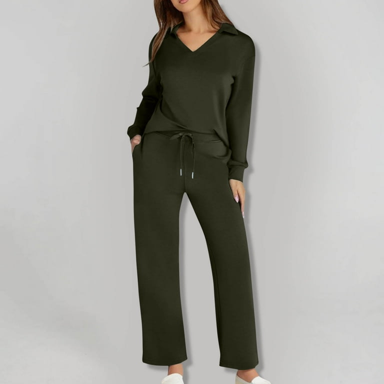 jtjvou Lounge Sets For Women 2025 Half Zip Sweatshirt And Wide Leg