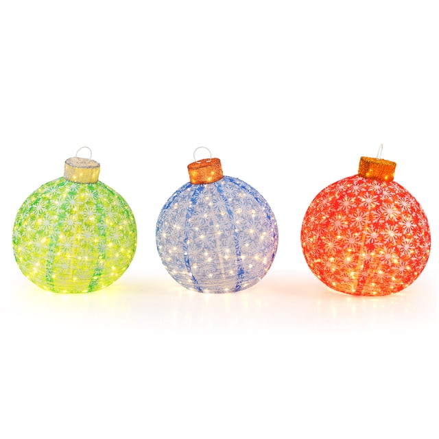 Gymax 3 PCS Pre-Lit Pop up Christmas Ball Set w/ Warm White LED Lights Decoration
