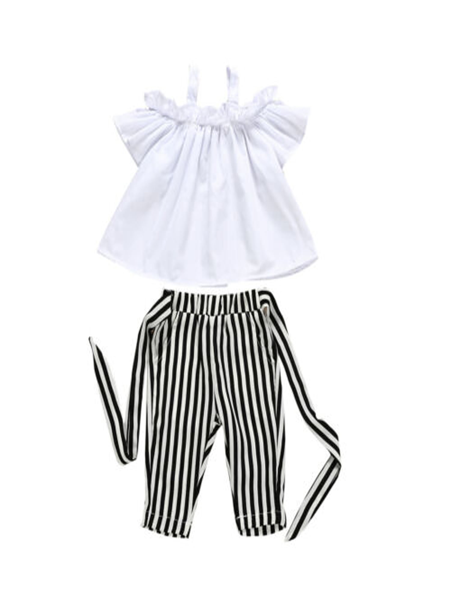 Toddler Kids Baby Girls Strap Tops Floral Print Bow Pants Trouser Outfits Sets