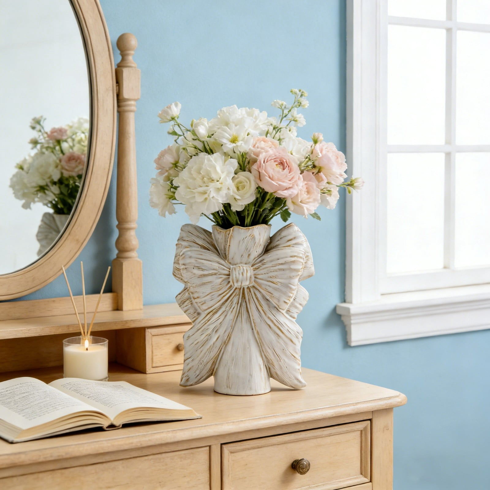 XIANGerQVQ Home Decor Ceramic Vase Ornament Dry Flowers Plants And Pampas For Coffee Or Dining Tables Office Desks Or Shelves