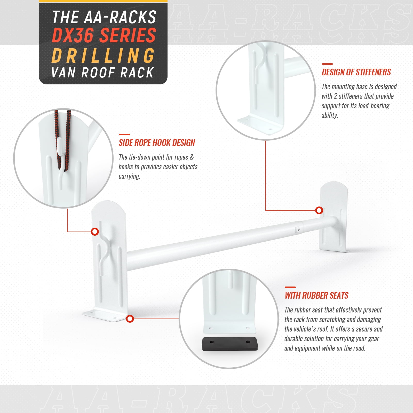AA-Racks Model DX36 Ford Transit Connect 2008-13 Utility Three Bar Drilling Van Roof Ladder Rack Matte White (DX36-T-WHT-TR)