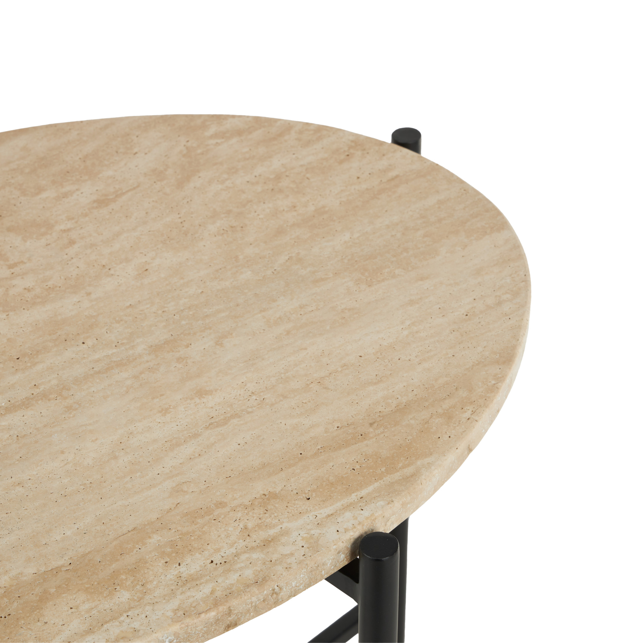 DecMode 19" x 20" Beige Marble Accent Table with Black Metal Support, 1-Piece