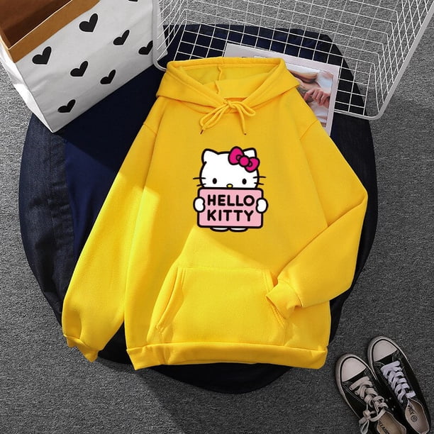Sudadera con capucha de dibujos animados Sanrio Hello Kitty para mujer, sudadera de moda coreana para niñas, ropa de modelo informal de manga larga, primavera y otoño