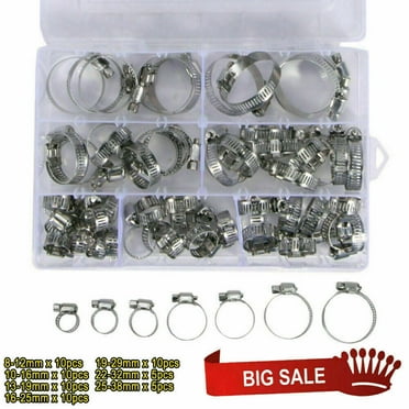 KingFurt 60 Pieces Adjustable Hose Clamps Worm Gear Stainless Steel Clamp Assortment
