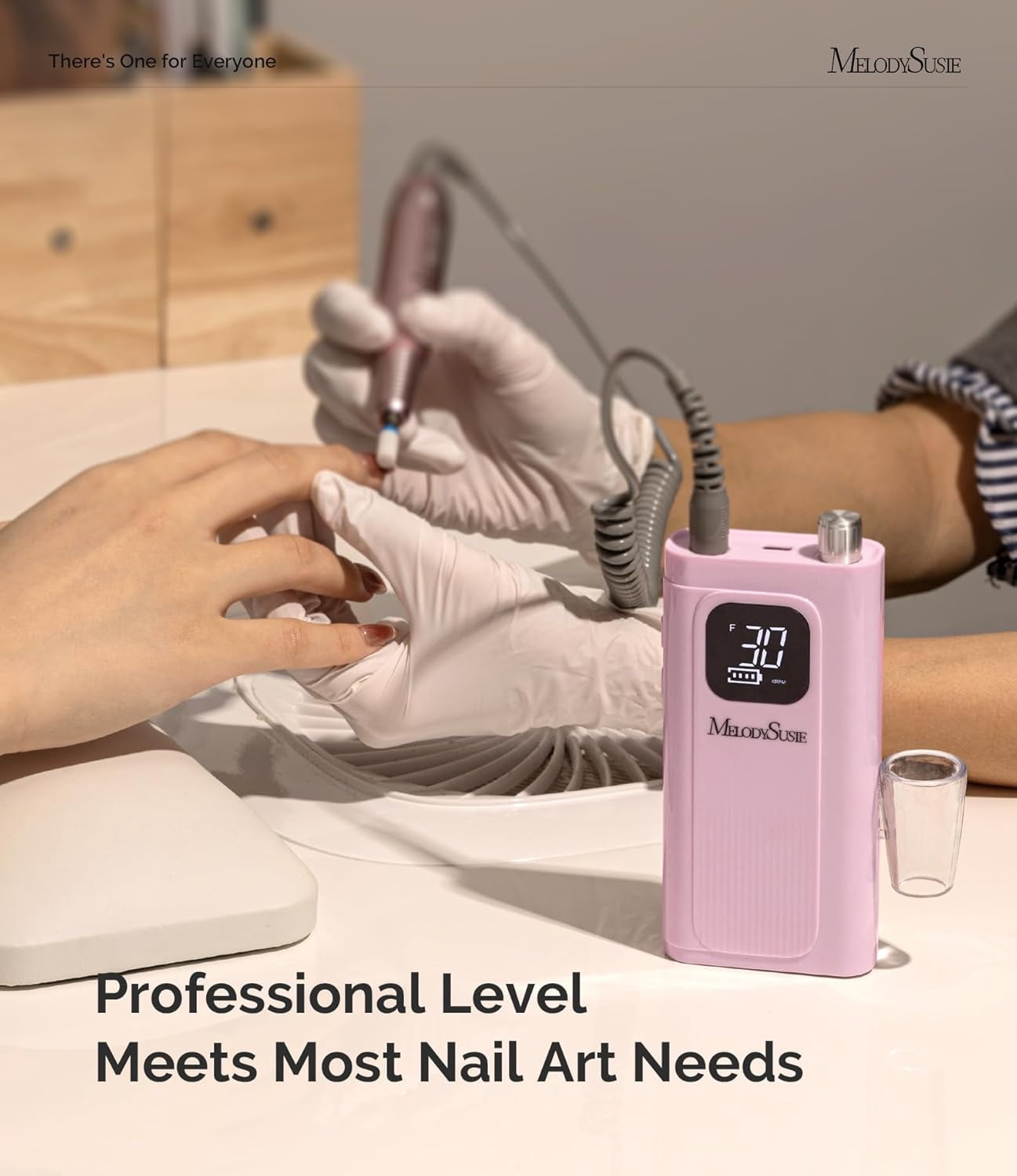 MelodySusie SC300F Electric Nail Drill Machine,30000 RPM Cordless Rechargeable Nail File Kit for Acrylic Gel Nail Care Manicure Polishing Set,Pink