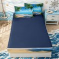 thumbnail image 4 of Erosebridal Blue Scenic Palm Tree Zipper Full Size Comforter Sets with Fitted Sheet and 2 Pillowcases for Boys Girls, Ocean Beach Seascape Print Zipper Bedding Set, Navy Reversible, 4 Pieces, 4 of 7